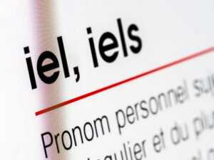 iel, iels, écriture inclusive – Pronom personnel singulier et pluriel, évoquant une personne quel que soit son genre – définition en gros plan sur un écran d’ordinateur