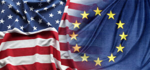 American and European Union flags together