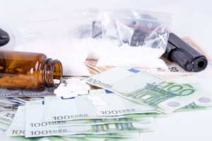drugs,money,cocaine and gun