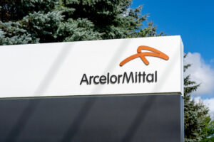 London, Ontario, Canada – August 30, 2020:  ArcelorMittal sign in London, Ontario, Canada. ArcelorMittal S.A. is an Luxembourgish multinational steel manufacturing corporation.