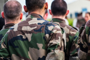 French soldier working in camouflage uniform, french army