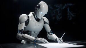 Un robot IA graphiste en train de dessiner