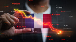 Graph Falling Down in Front Of France Flag. Crisis Concept