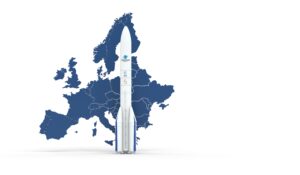 Fusée Européenne Ariane 6 devant une carte de l&rsquo;Europe, premier lancement prévu en 2022 – Éditorial