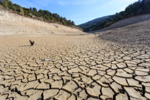 Empty lake at Bimont Dam near Aix en Provence, France.